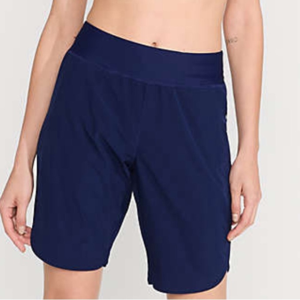 Lands End-NEW-Women's 9" Quick Dry Modest Board Shorts Swim Cover-up Shorts Navy